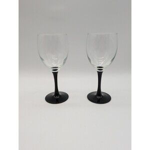 2 Vtg Domino Water Goblets 7.25" Black Stem